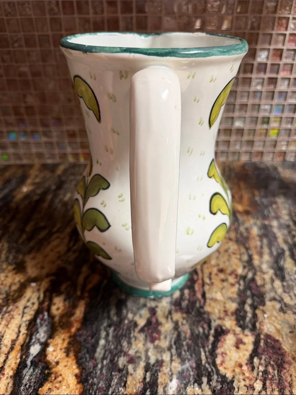 Vintage handmade 10” pitcher floral old world coastal * READ * - Picture 2 of 6